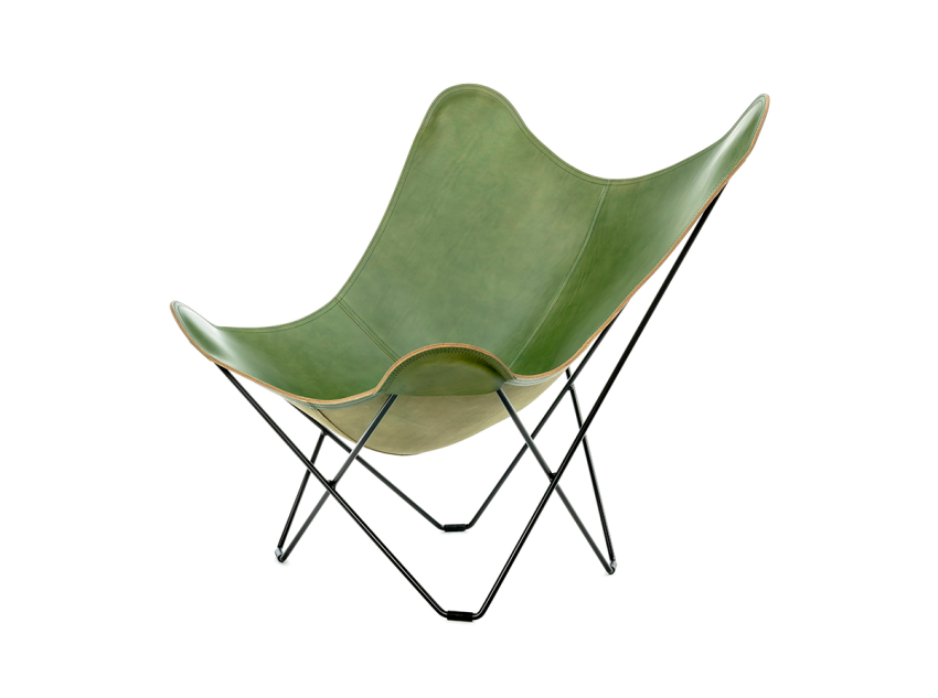 Лаундж крісло Leather Butterfly, зелене/чорна основа